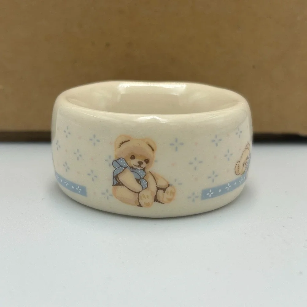 Vintage 80s Stoneware Country Bears Tienshan Napkin Rings Set Cottage Theodore